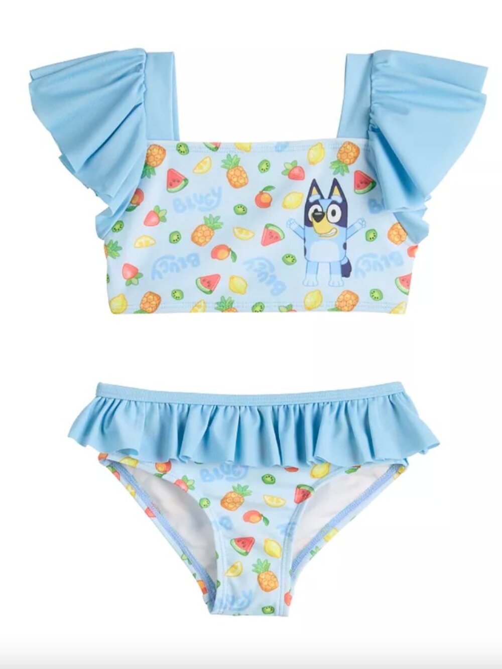 NWT Bluey Toddler Girls Ruffle Top & Swimsuit Bottoms Set Blue Fruit 4T